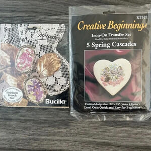 Vtg Bucilla Silk Ribbon Brooch Embroidery Kit 41157 Creative Beginnings Iron On